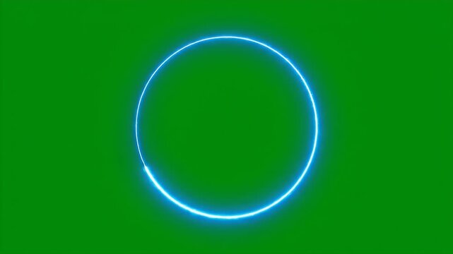 Glowing Neon Circle Animation on Green Screen - A bright blue neon circle animates and glows against a solid green background.