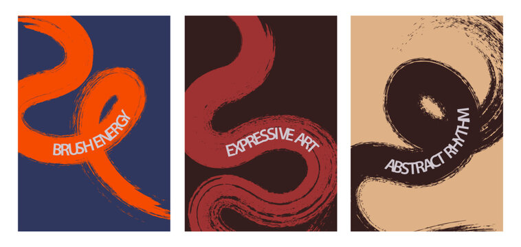 Set of poster abstract background with swirl brush stroke.
