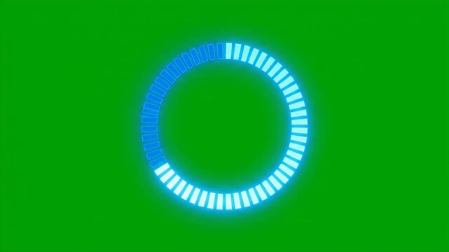 Glowing Circular Progress Indicator on Green Screen - A bright, neon blue circular progress bar rotates on a vibrant green background.
