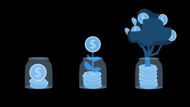 Three-stage savings growth concept animation