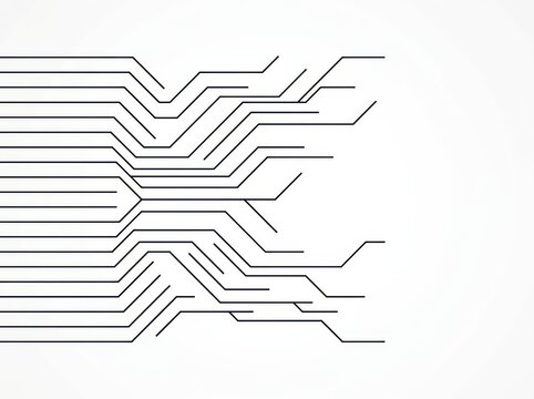 Abstract digital circuit lines pattern on a clean white background