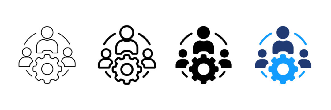 Business Team Management Gear Logo Set &ndash; Leadership, Collaboration, Organization, Corporate Workforce Vector Icons