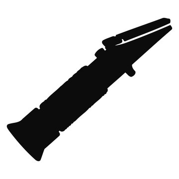 Black silhouette of a handheld refractometer optical instrument on white background