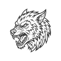 Fototapeta premium Aggressive snarling werewolf head mascot in profile.