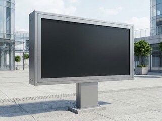 Fototapeta premium Empty blank billboard display screen standing on a city street for outdoor advertising and commercial marketing mockup presentation