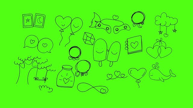 Cute Love Doodle Pack, Romantic Line Doodles, Valentine Icon Sketch