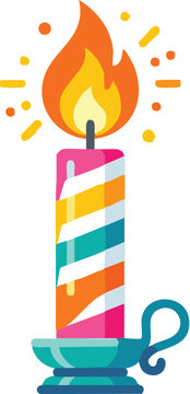 Stylized striped candle with a lit flame and decorative ribbon tied around the base for festive occasions.