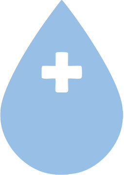 Minimalist blue teardrop shape features a white cross symbol for medical or health-related applications.