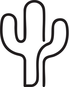 A minimalist line-drawn cactus with three arms standing alone against a neutral background.
