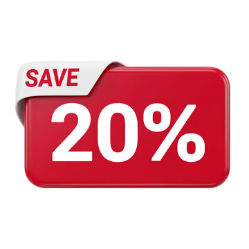 Red 20 percent off sale tag. Discount badge for retail marketing and e-commerce promotion.