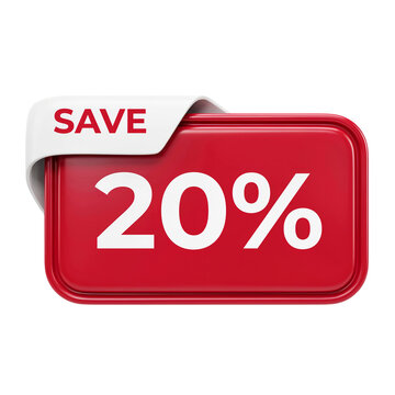 Red 20 percent off sale tag. Discount badge for retail marketing and e-commerce promotion.