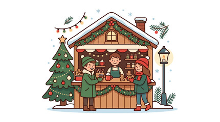 Fototapeta premium Cute Christmas Market Stall Vector Illustration
