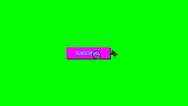 Animated pink subscribe button with a bell icon on a green screen background, ready for video editing.