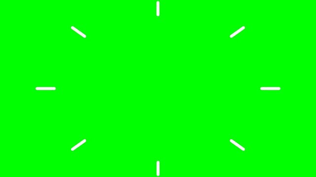 Green screen background with white clock hands indicating time passing.