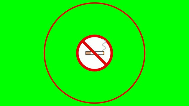 No Smoking Sign on a Green Screen Background with a Red Circle and Diagonal Line.