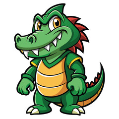 Fototapeta premium Cute Fierce Cartoon Crocodile Mascot Character Green Reptile with Sharp Teeth Standing Isolated Vector Style Illustration