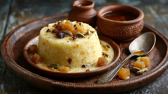 Rich sago pudding served with jaggery pieces and cardamom pods beside (2)