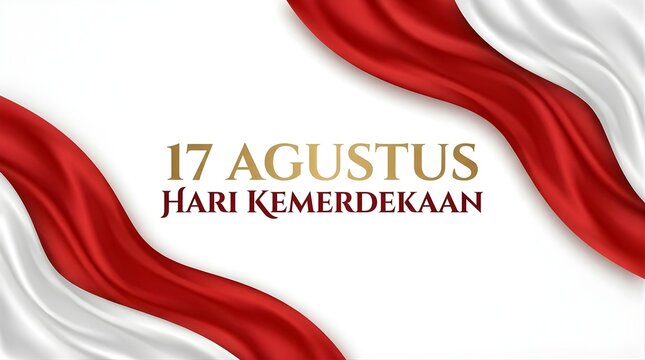 17 Agustus Hari Kemerdekaan Indonesian Independence Day banner with satin wavy ribbons.