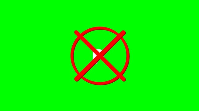 Red prohibition sign with a white cross inside, isolated on a green background.
