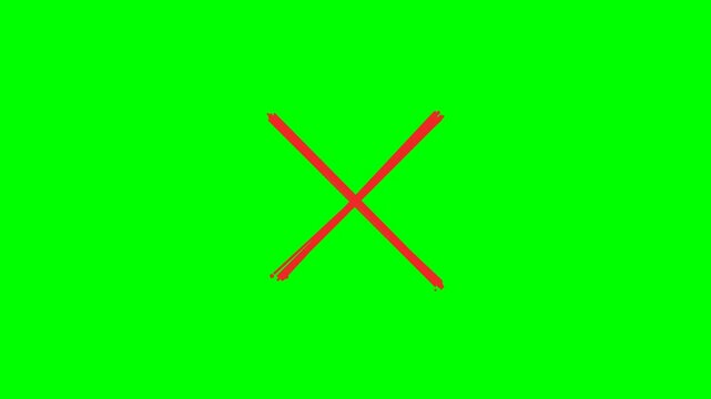 A simple red cross symbol drawn on a bright green background, isolated and clear.