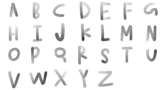 Soft silver gradient handwritten uppercase alphabet letters. Thick airbrush typography set from A to Z for modern creative graphic design and text layouts. Isolated PNG cutout.