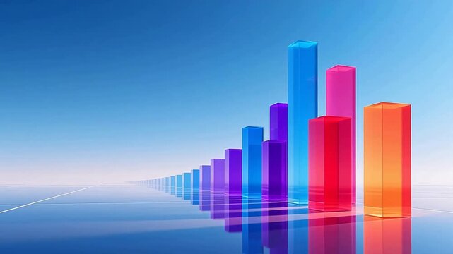 Colorful 3d bars with rainbow beams