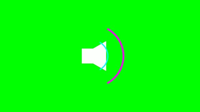 A white speaker icon with a purple sound wave graphic on a bright green background.