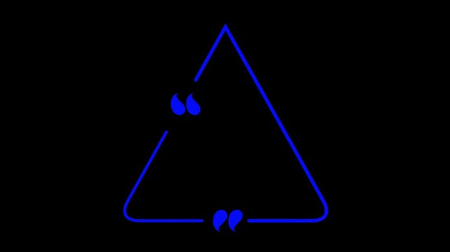 Bright blue neon triangle quote frame animation glowing punctuation abstract