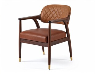 Obraz premium Elegant armchair with quilted brown leather and dark wood frame