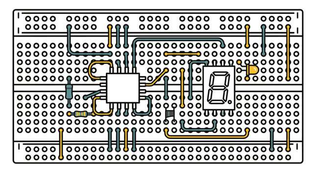 Electronic circuit prototype board with integrated components and display