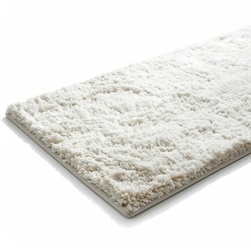 Close-up of a plush, off-white rectangular rug with a shaggy texture