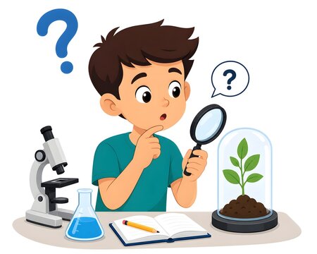 Scientific Inquiry Concept Featuring Student Asking Questions During Investigation