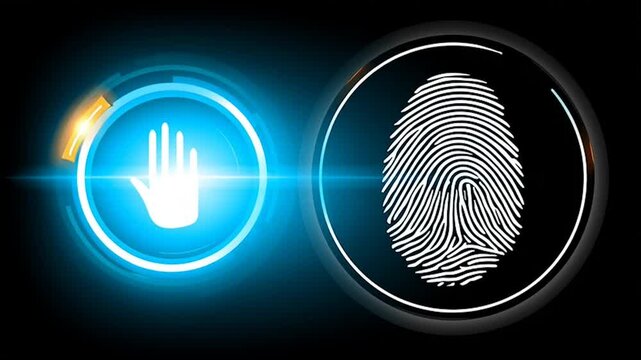 fingerprint on a black background social media innovative cyber security network, using interconnected nodes to represent business partnerships on the Smart digital Innovation city with connection net