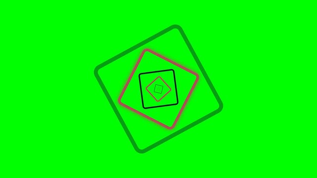Abstract geometric composition of nested rotating squares on green background