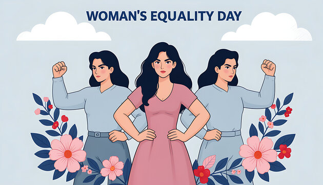 Women's Equality Day celebration with diverse female professionals. Empowered multicultural women standing together in solidarity for gender rights.
