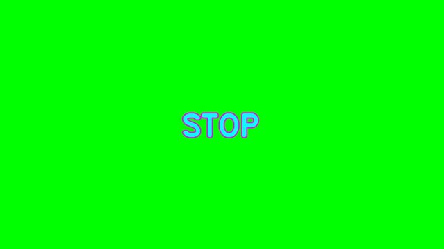 The word STOP is displayed in blue neon letters against a vibrant green background, symbolizing a halt or warning.