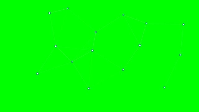Abstract constellation pattern with white dots connected on green screen