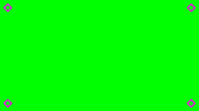 A bright green screen with four small grey diamond markers in the corners, perfect for digital compositing and video editing.