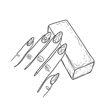 Manicured fingernails with nail buffer block illustration.
