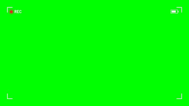 A blank green screen with a recording indicator and camera frame, ready for compositing.