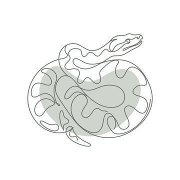 Minimalist continuous line drawing of a coiled snake.