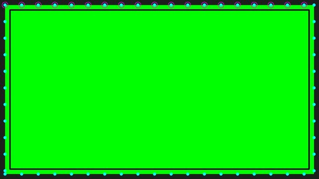A vibrant green screen rectangle with a black border and small blue dots at the corners, perfect for digital compositing.