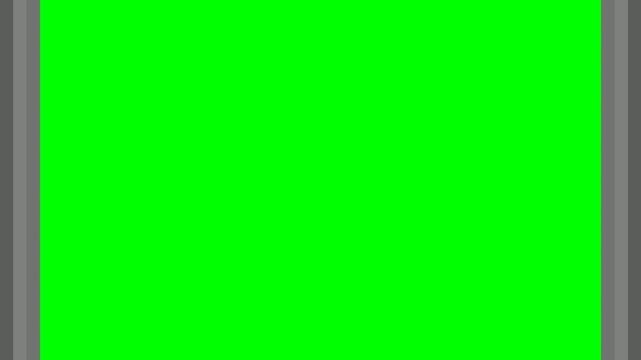 Vibrant green screen background with gray borders for easy compositing.