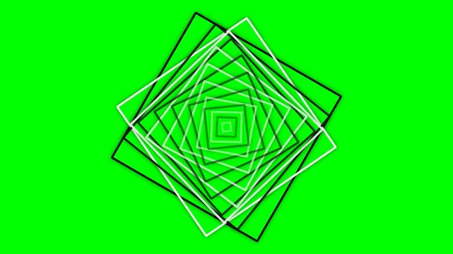 Abstract geometric pattern with rotating squares on a bright green background