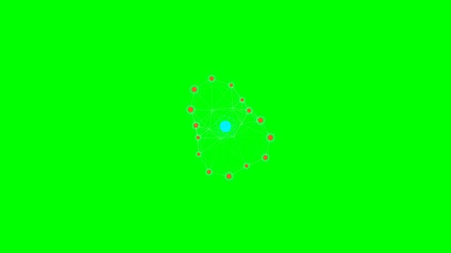 Abstract circular constellation pattern of red dots on a vibrant green screen