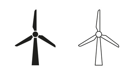 Wind Turbine Silhouette And Line Art On White Background © EMON