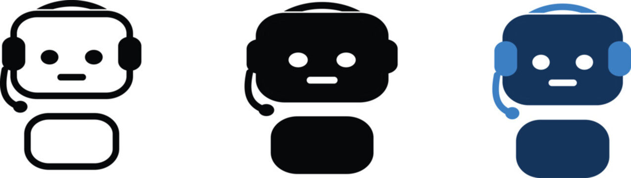 AI chatbot support assistant robot headphone vector editorial icon set.