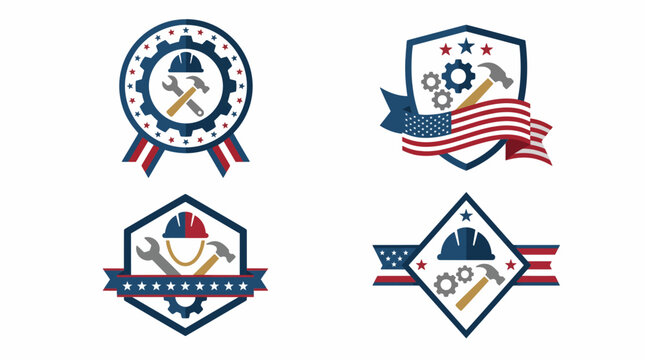 Labor Day Badge and Emblem Collection Vector, American Worker Celebration Logo Set