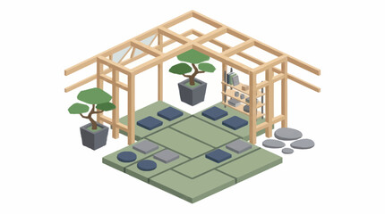 Traditional Japanese Zen Garden Pavilion Structure.