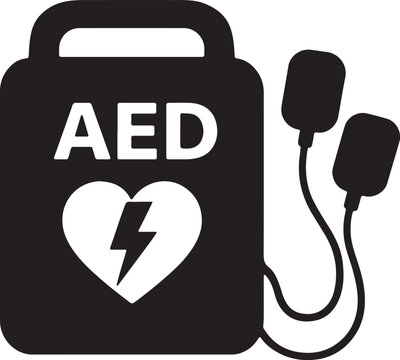 Automated external defibrillator kit icon set for emergency medical response and life saving heart health safety equipment illustration
